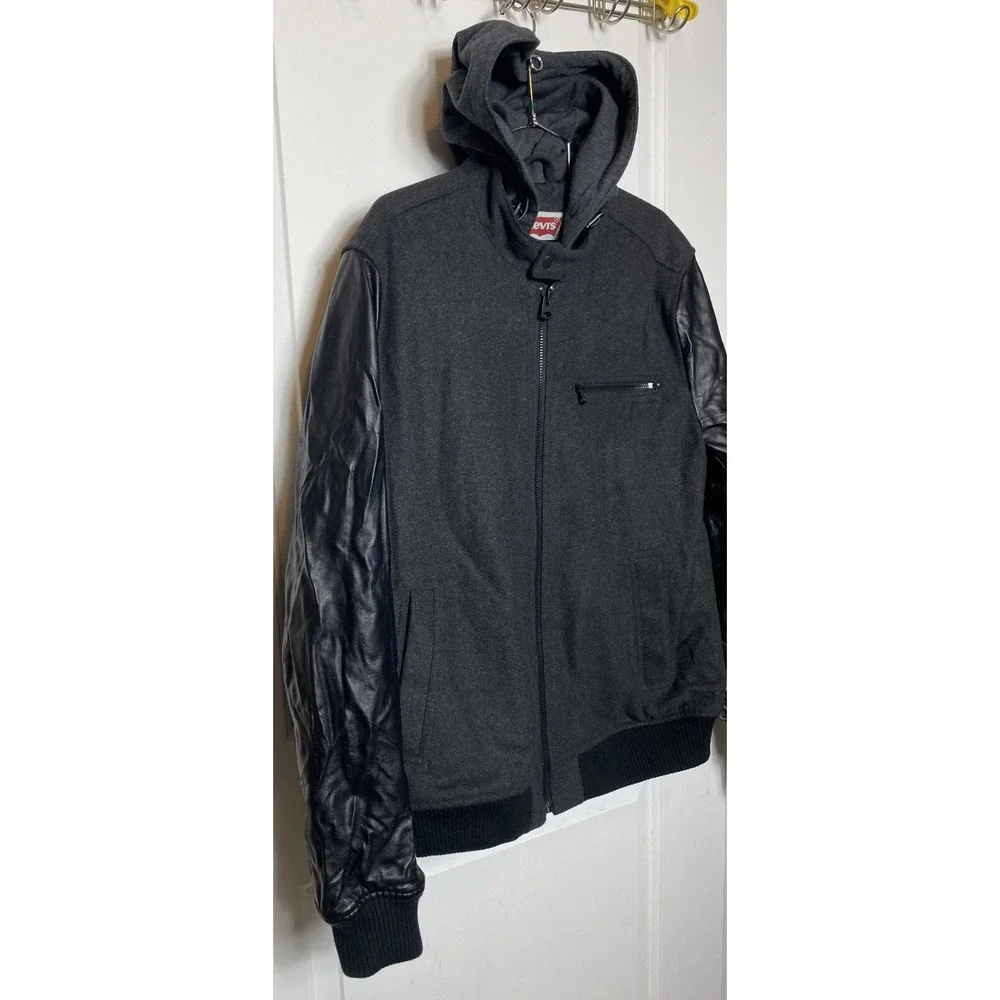 Levi's Charcoal/Black Wool Blend Jacket with Faux Leather Sleeves Mens Size L